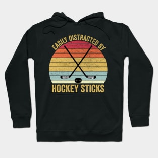 Easily Distracted By Hockey Sticks Funny Ice Hockey Hoodie